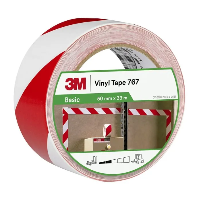3M™ Hazard Warning Tape 767, Red/White, 50 mm x 33 m, Individually Wrapped Conveniently Packaged