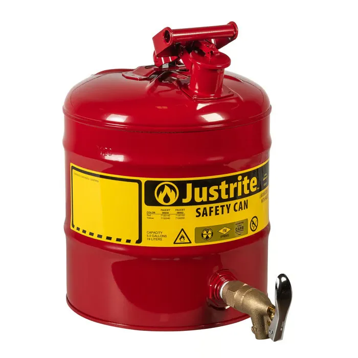 5 Gallon Steel Safety Can for Laboratories, Type I, Rigid Bottom Brass Faucet, Red - 7150150