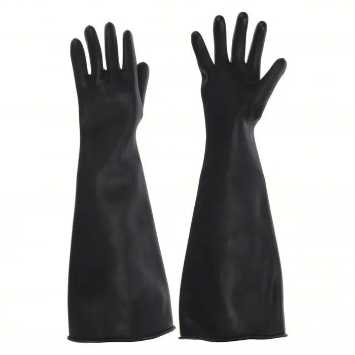 HONEYWELL NORTH Glove Box Gloves: 8 in For Port Size, 30 mil Thick, Black, 32 in Glove Lg, 9.75 Size - Numeric, 1 PR, E0011R