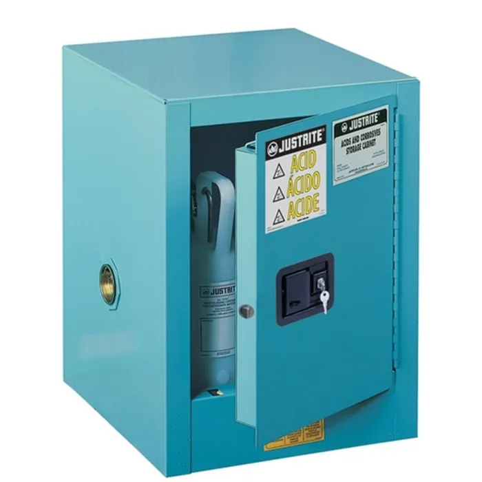 Justrite Sure-Grip® EX Countertop Corrosives/Acid Steel Safety Cabinet, 4 Gallon, 1 Self-Close Door, Blue - 890422