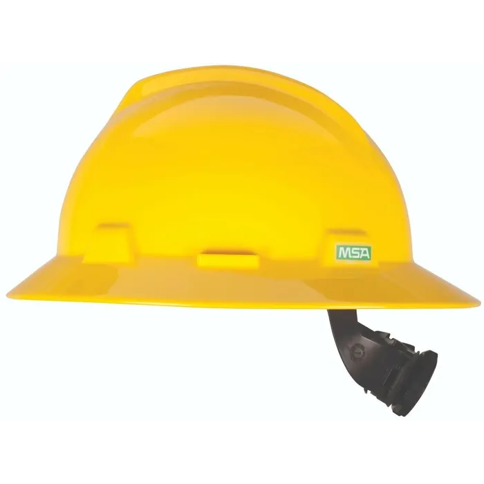 MSA Safety Helmet, V-Gard® Full Brim Hard Hat With Ratchet/4 Point Ratchet Suspension, Yellow - 86441&10148792