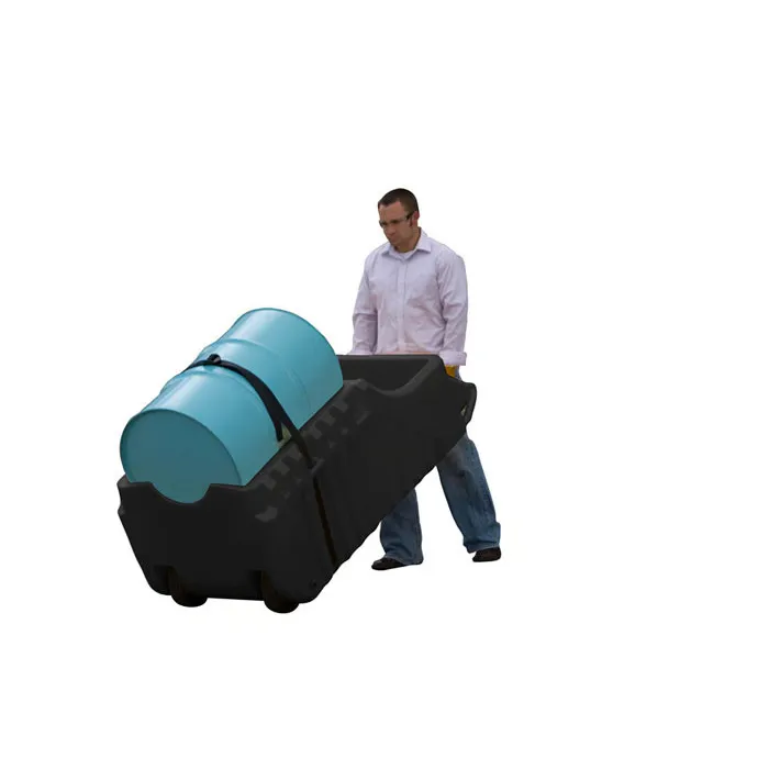 JUSTRITE Spill Containment Indoor/Outdoor Drum Caddy, Fits 55 Gallon Drums, EcoPolyBlend™, Black - 28665