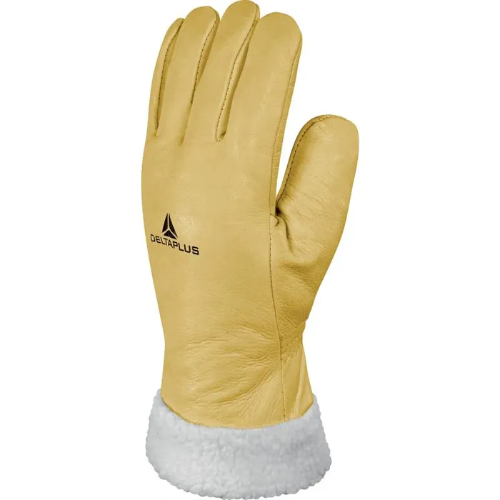 DELTAPLUS Cowhide Full Grain Leather Glove, Fleece-Lined Cuff - FBF15